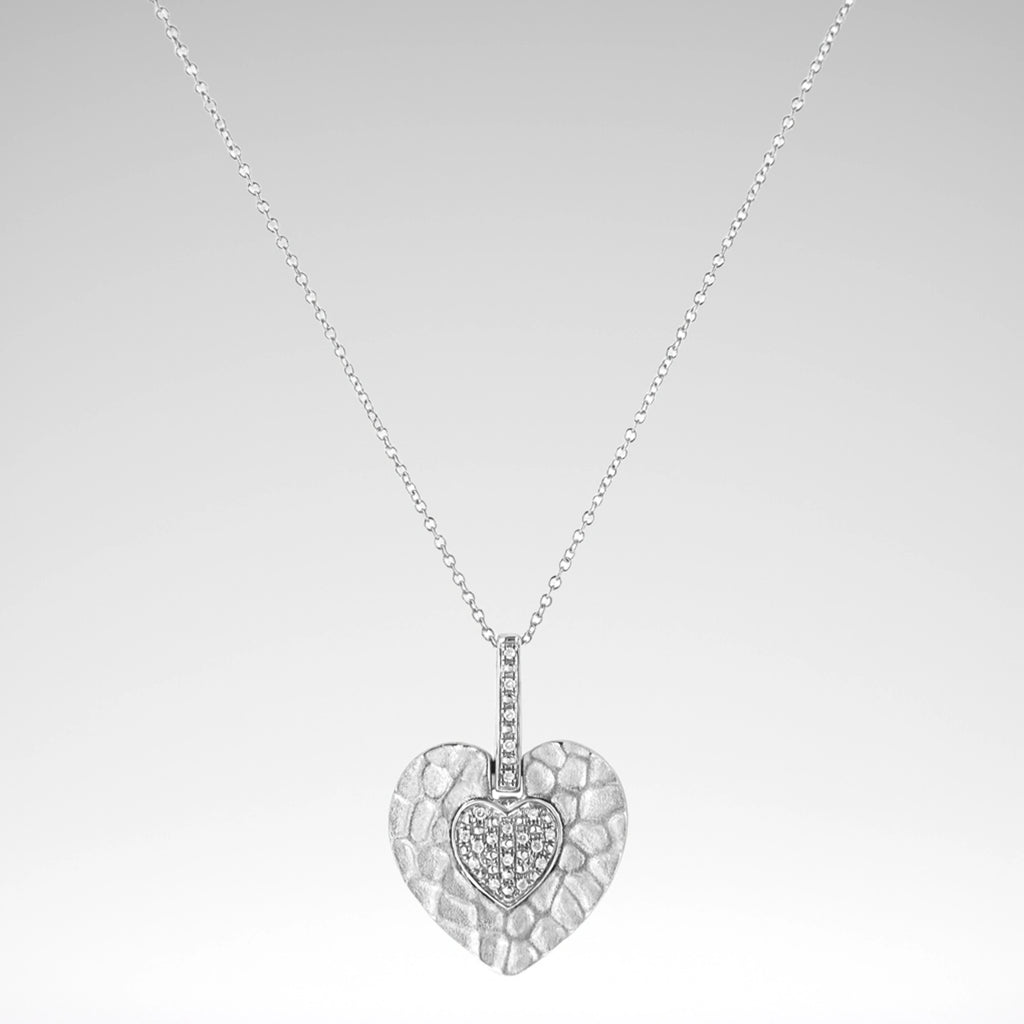 Heart-Shaped Diamond Pendant Necklace – .925 Sterling Silver, Pavé Diamond Accents