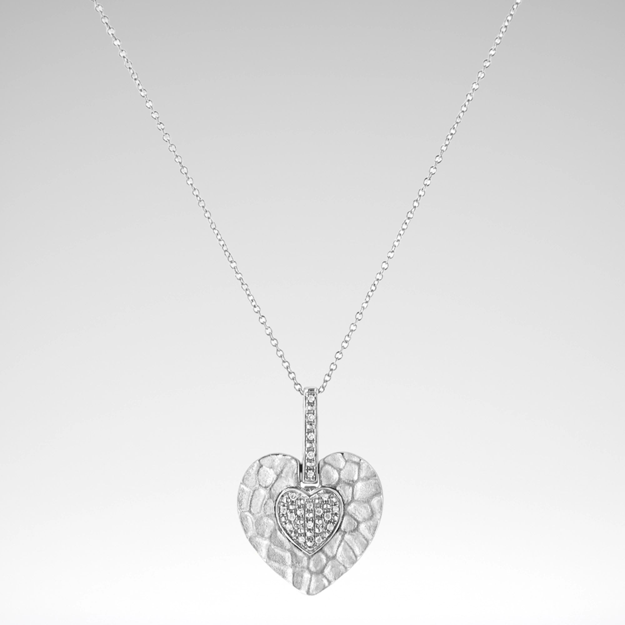 Heart-Shaped Diamond Pendant Necklace – .925 Sterling Silver, Pavé Diamond Accents
