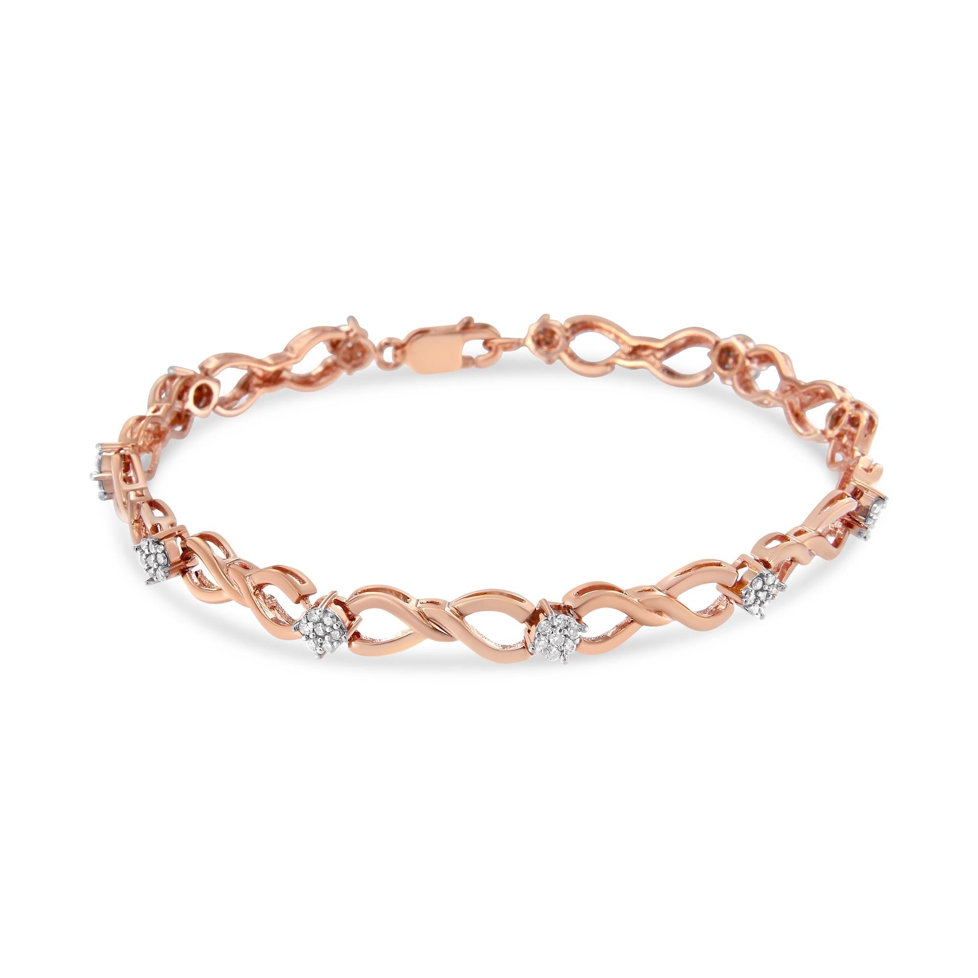 Infinity Link Diamond Tennis Bracelet – 10K Rose Gold Plated Sterling Silver, 1/2 cttw