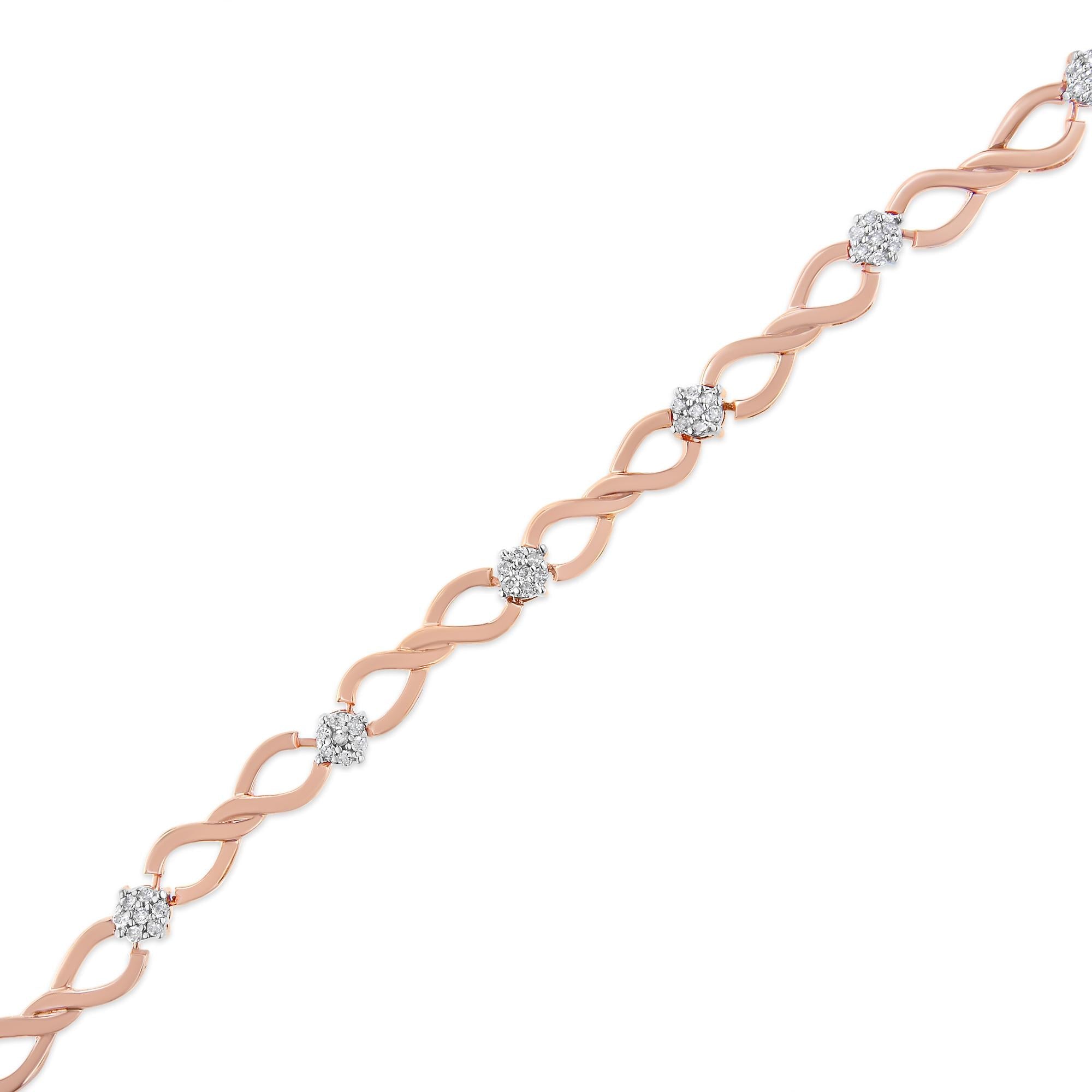 Infinity Link Diamond Tennis Bracelet – 10K Rose Gold Plated Sterling Silver, 1/2 cttw