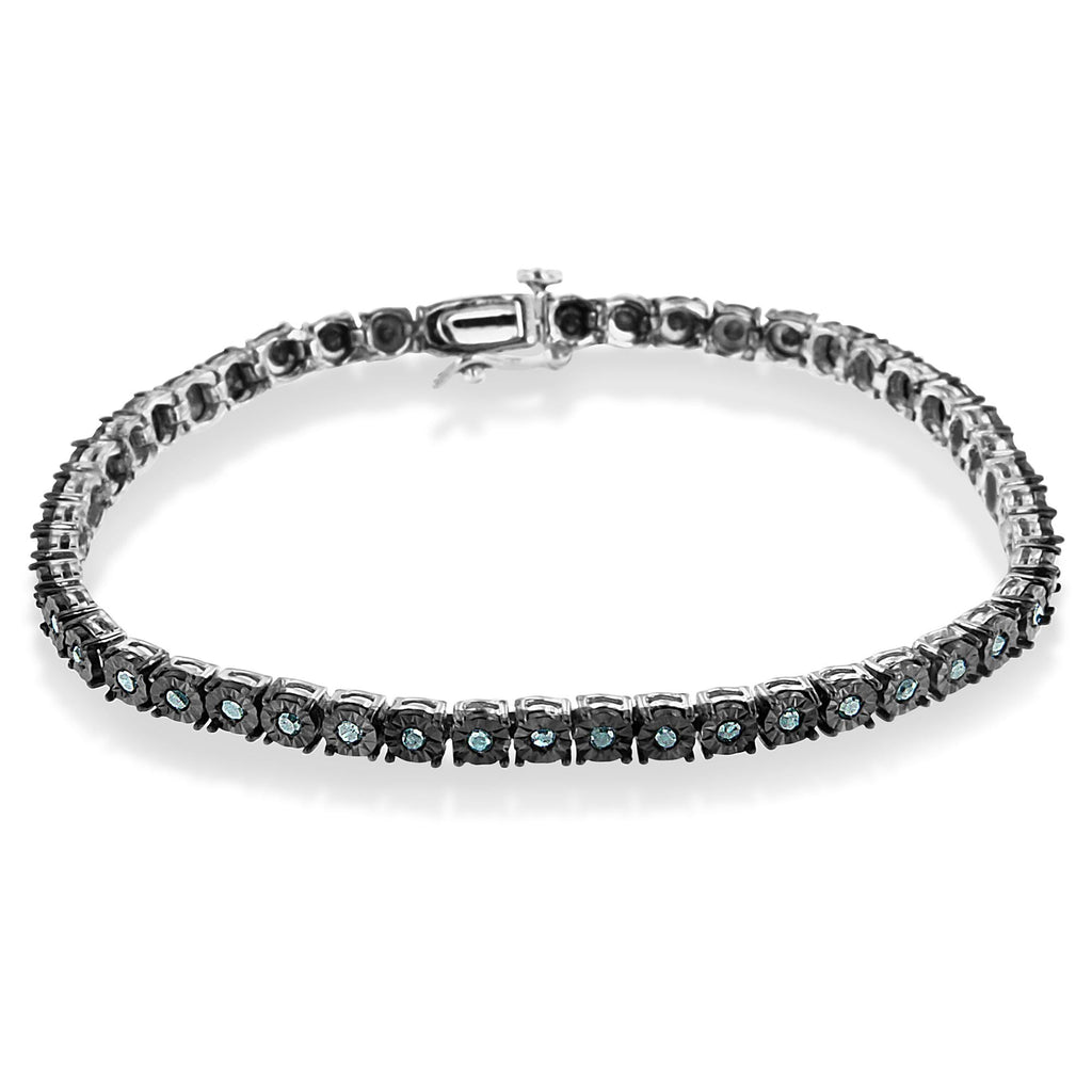 Miracle-Set Diamond Tennis Bracelet, Black Rhodium Plated -  .925 Sterling Silver 1.0 cttw