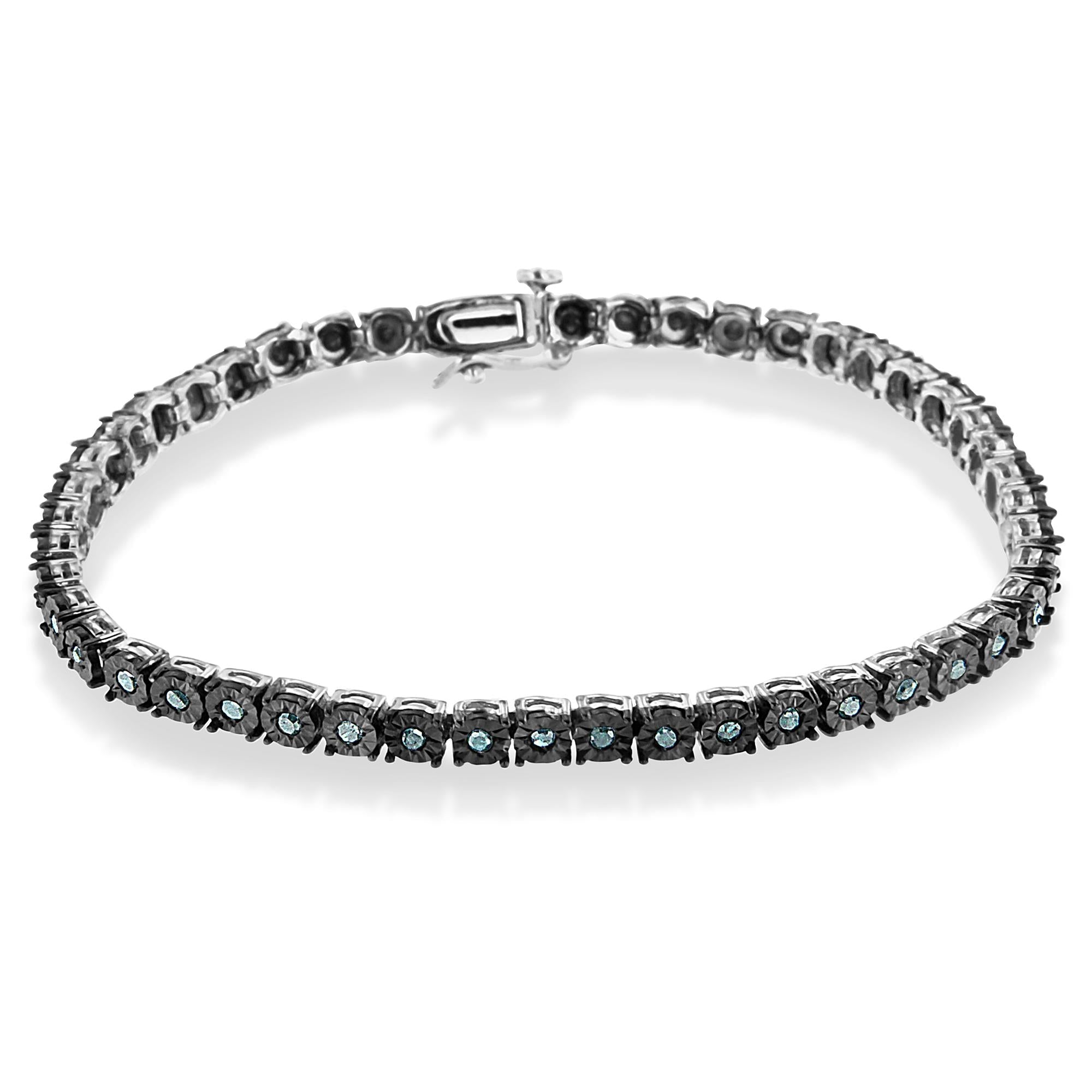 Miracle-Set Diamond Tennis Bracelet, Black Rhodium Plated -  .925 Sterling Silver 1.0 cttw