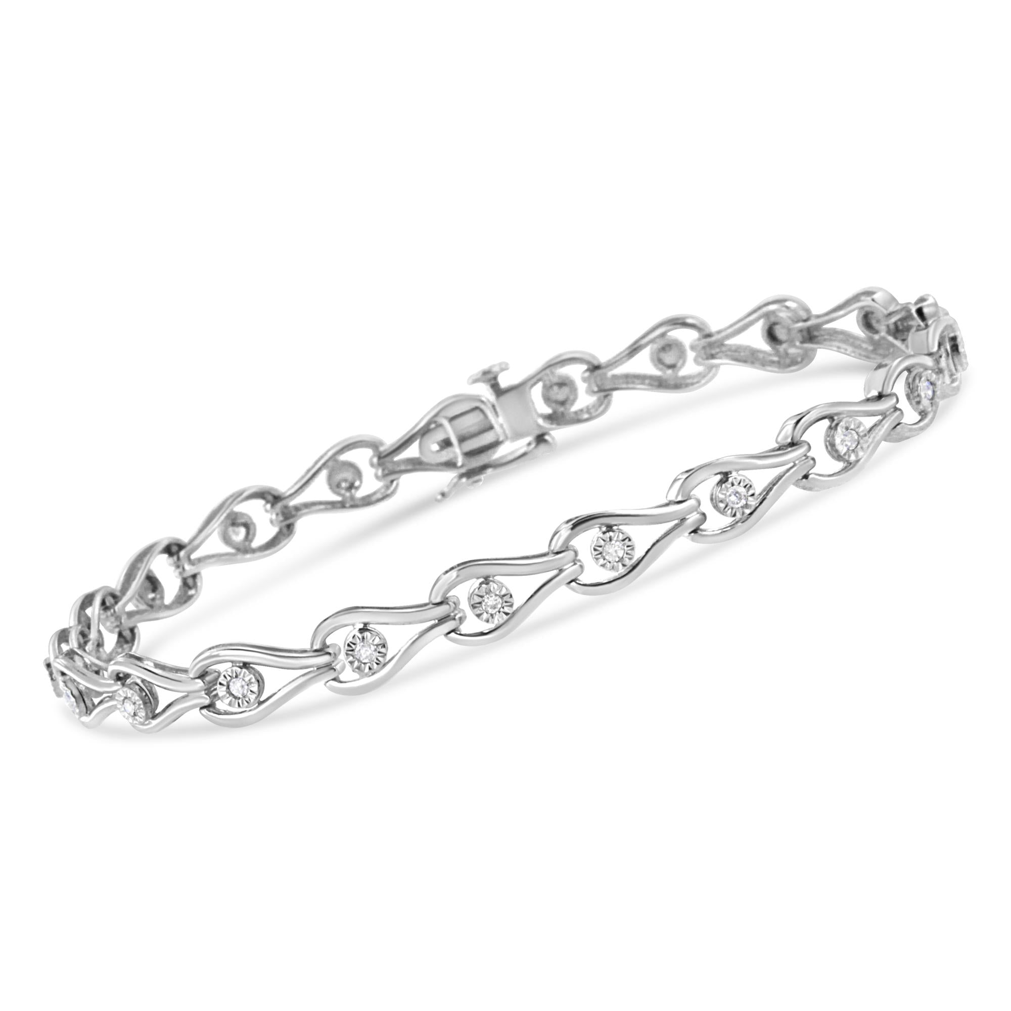 Miracle-Set Pear Shape Link Bracelet – .925 Sterling Silver, 1/10 cttw Diamond