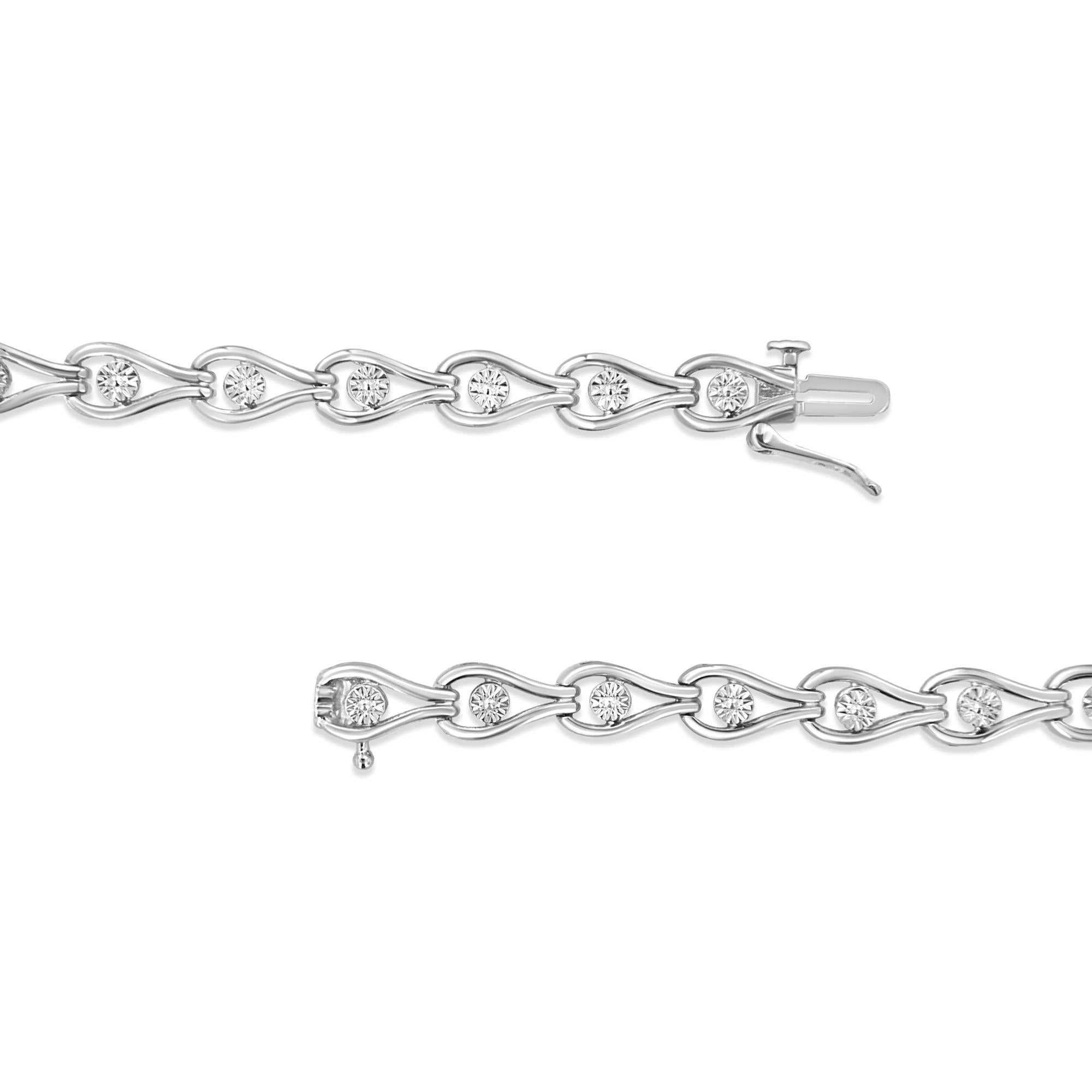Miracle-Set Pear Shape Link Bracelet – .925 Sterling Silver, 1/10 cttw Diamond