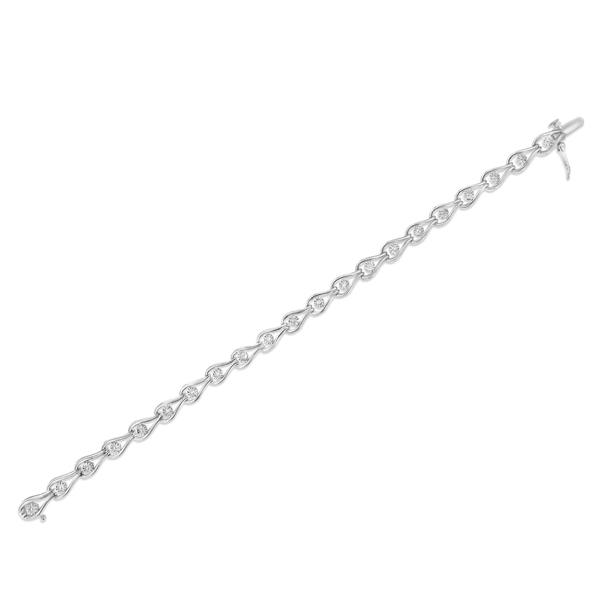 Miracle-Set Pear Shape Link Bracelet – .925 Sterling Silver, 1/10 cttw Diamond