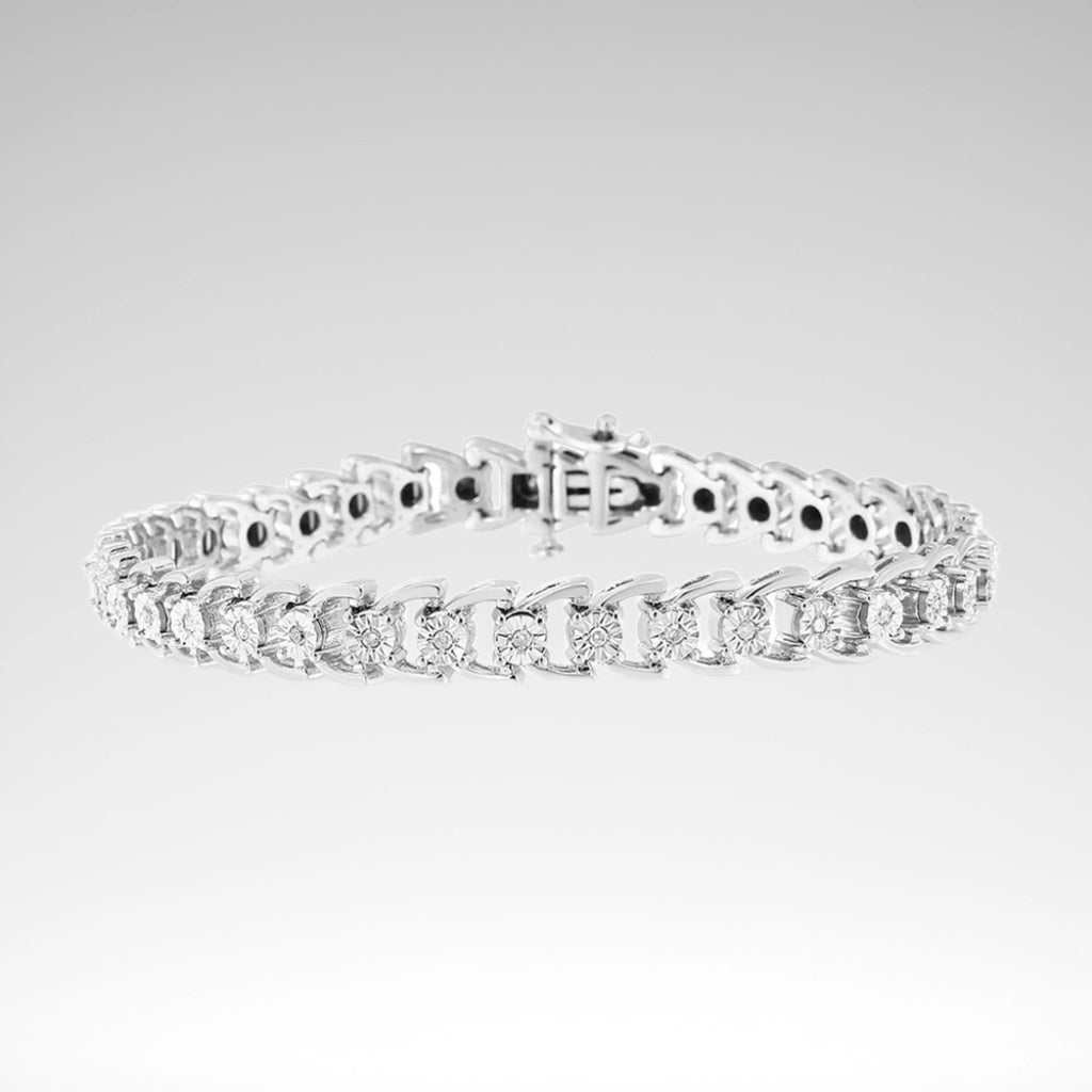 Miracle-Set Round Diamond Open-Link Line Bracelet, .925 Sterling Silver, 1/4 cttw