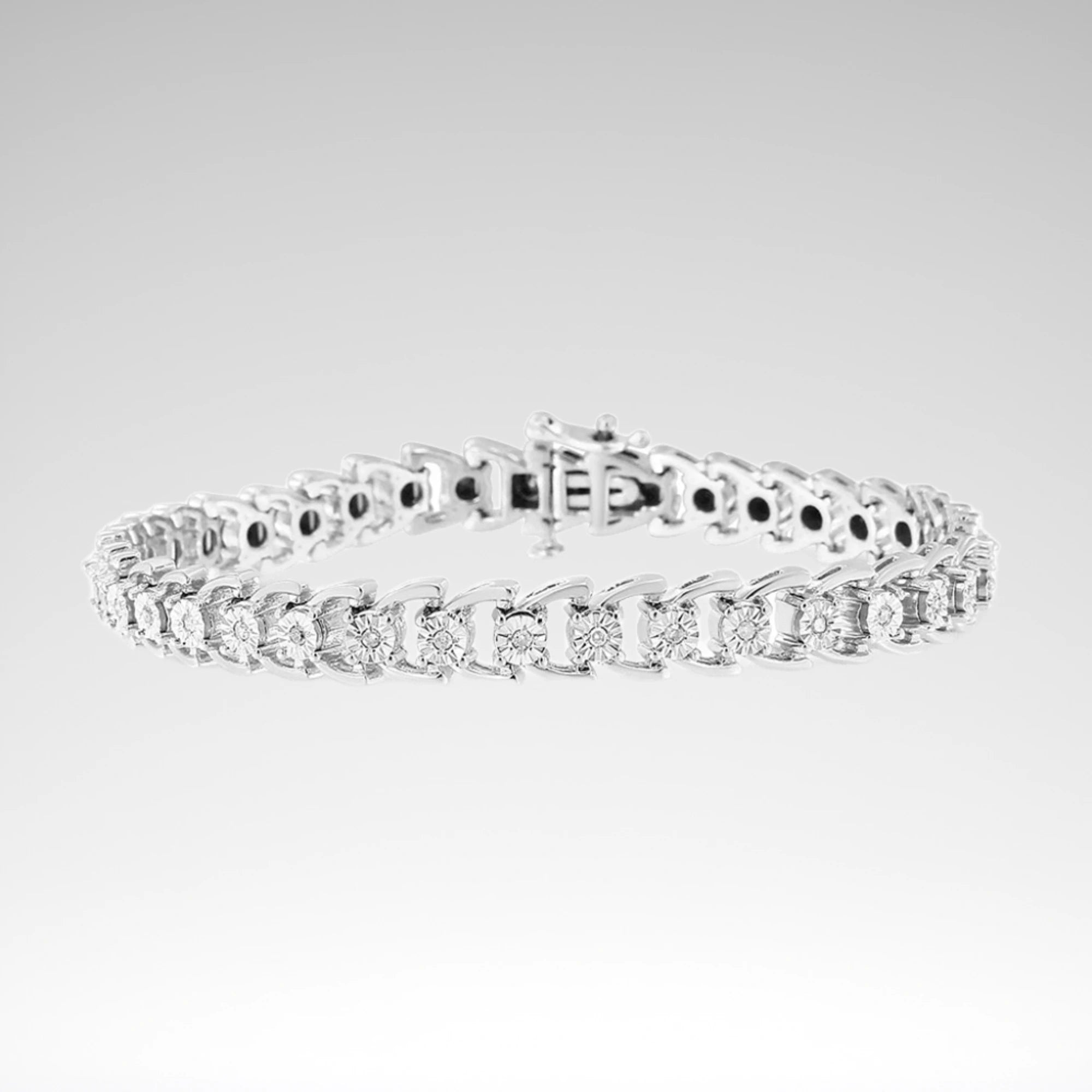 Miracle-Set Round Diamond Open-Link Line Bracelet, .925 Sterling Silver, 1/4 cttw