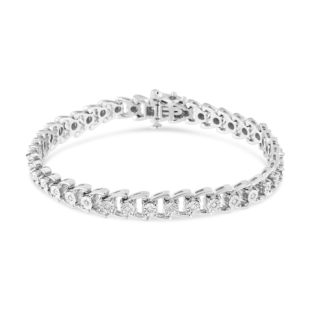 Miracle-Set Round Diamond Open-Link Line Bracelet, .925 Sterling Silver, 1/4 cttw