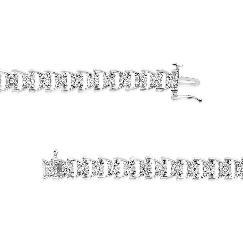 Miracle-Set Round Diamond Open-Link Line Bracelet, .925 Sterling Silver, 1/4 cttw