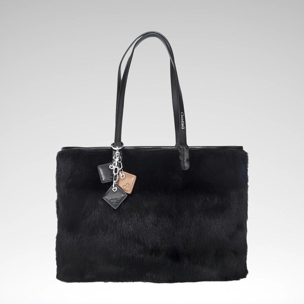 Olivia Fur & Leather Tote - Black
