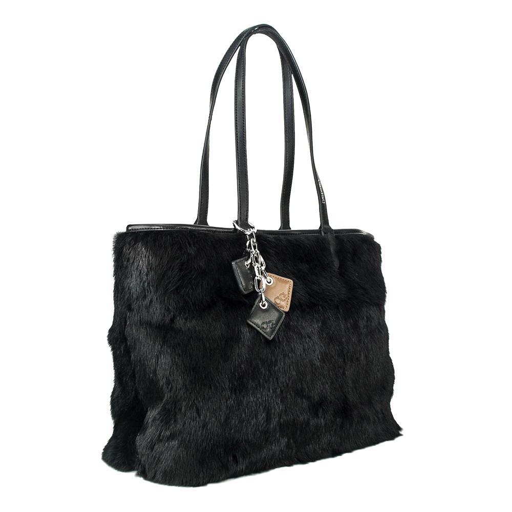 Olivia Fur & Leather Tote - Black
