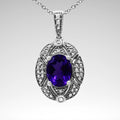 Oval Amethyst Pendant Necklace – .925 Sterling Silver, Diamond Accents