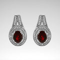 Red Garnet Earrings, .925 Sterling Silver and Diamond Accents