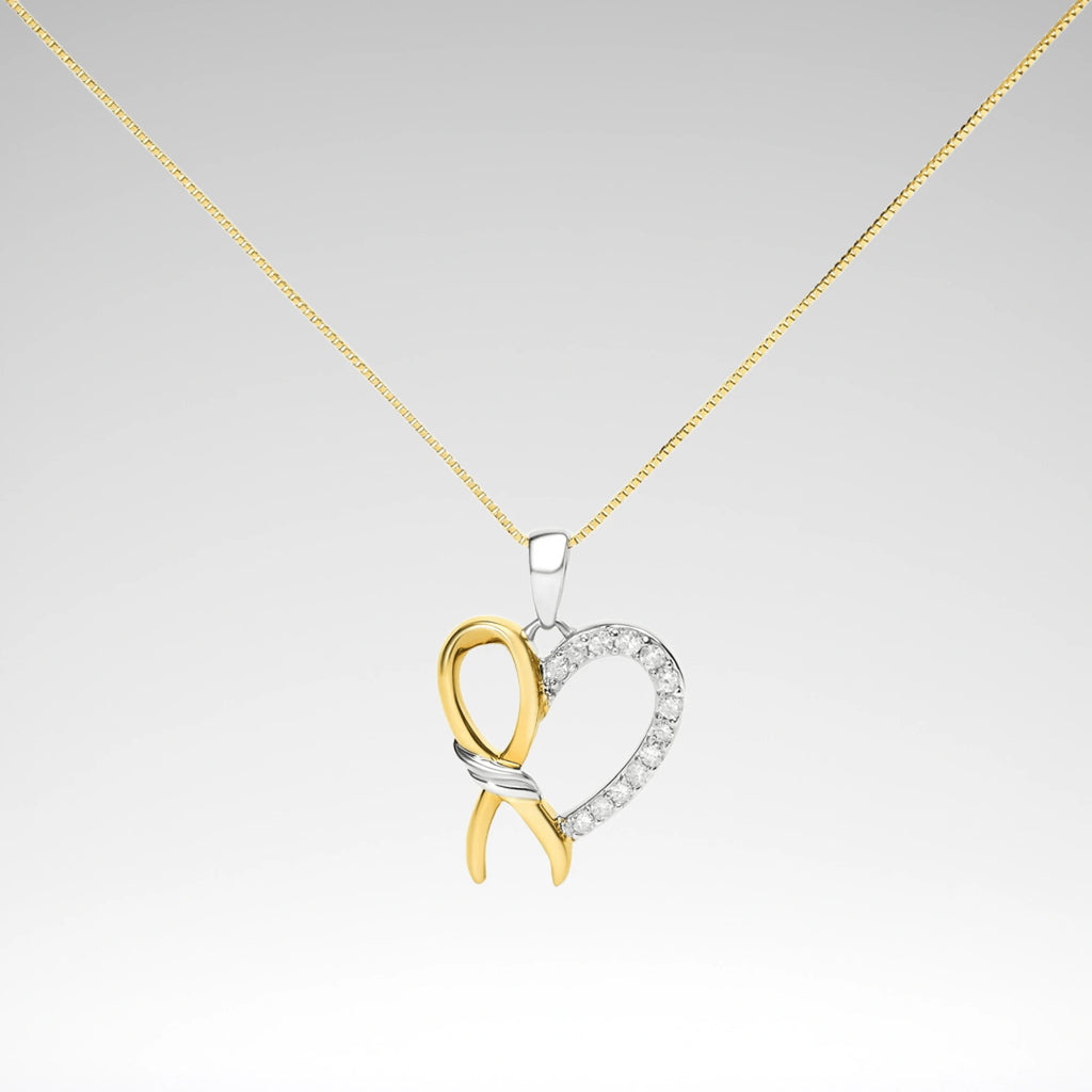 Ribbon Heart Pendant Necklace – 10K Yellow Gold Plated .925 Sterling Silver 1/5 cttw Diamond
