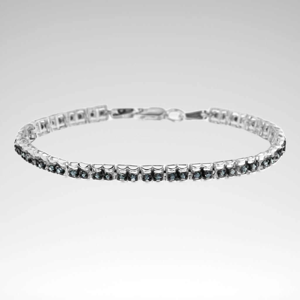 Rose-Cut Diamond Double-Link Tennis Bracelet – Black Rhodium Over Sterling Silver, 1.0 cttw