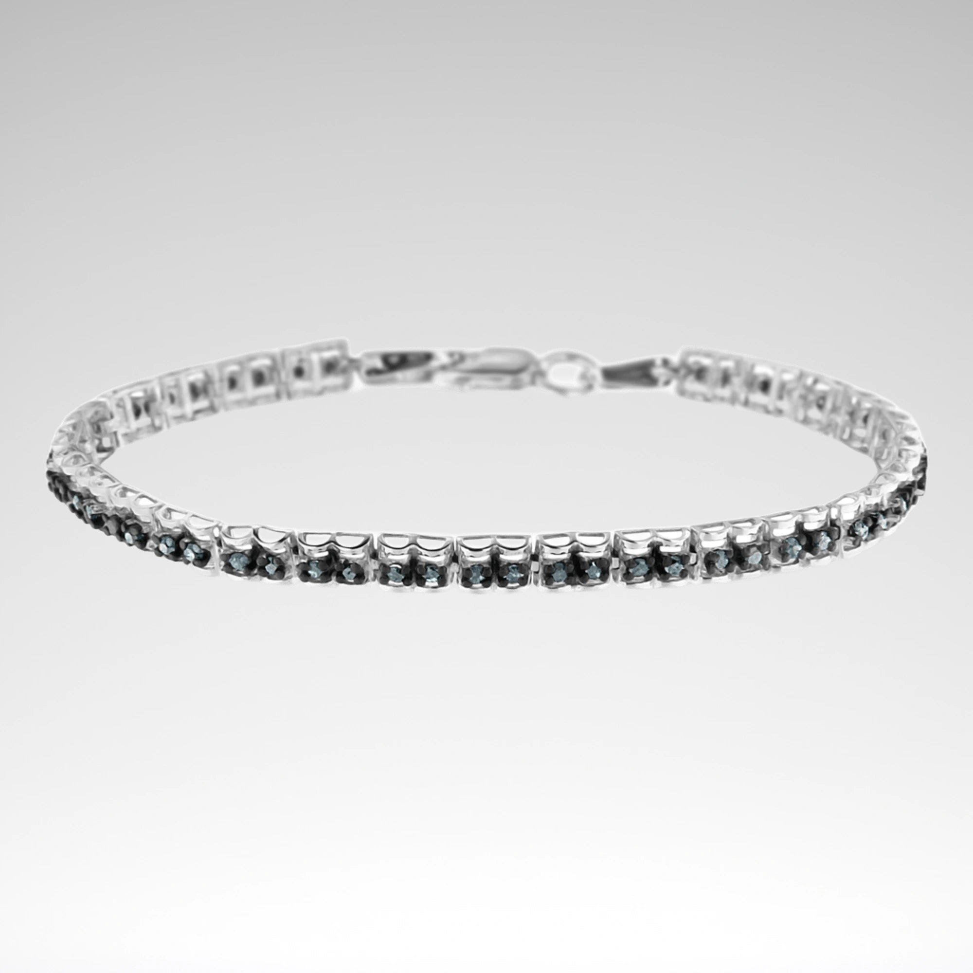 Rose-Cut Diamond Double-Link Tennis Bracelet – Black Rhodium Over Sterling Silver, 1.0 cttw