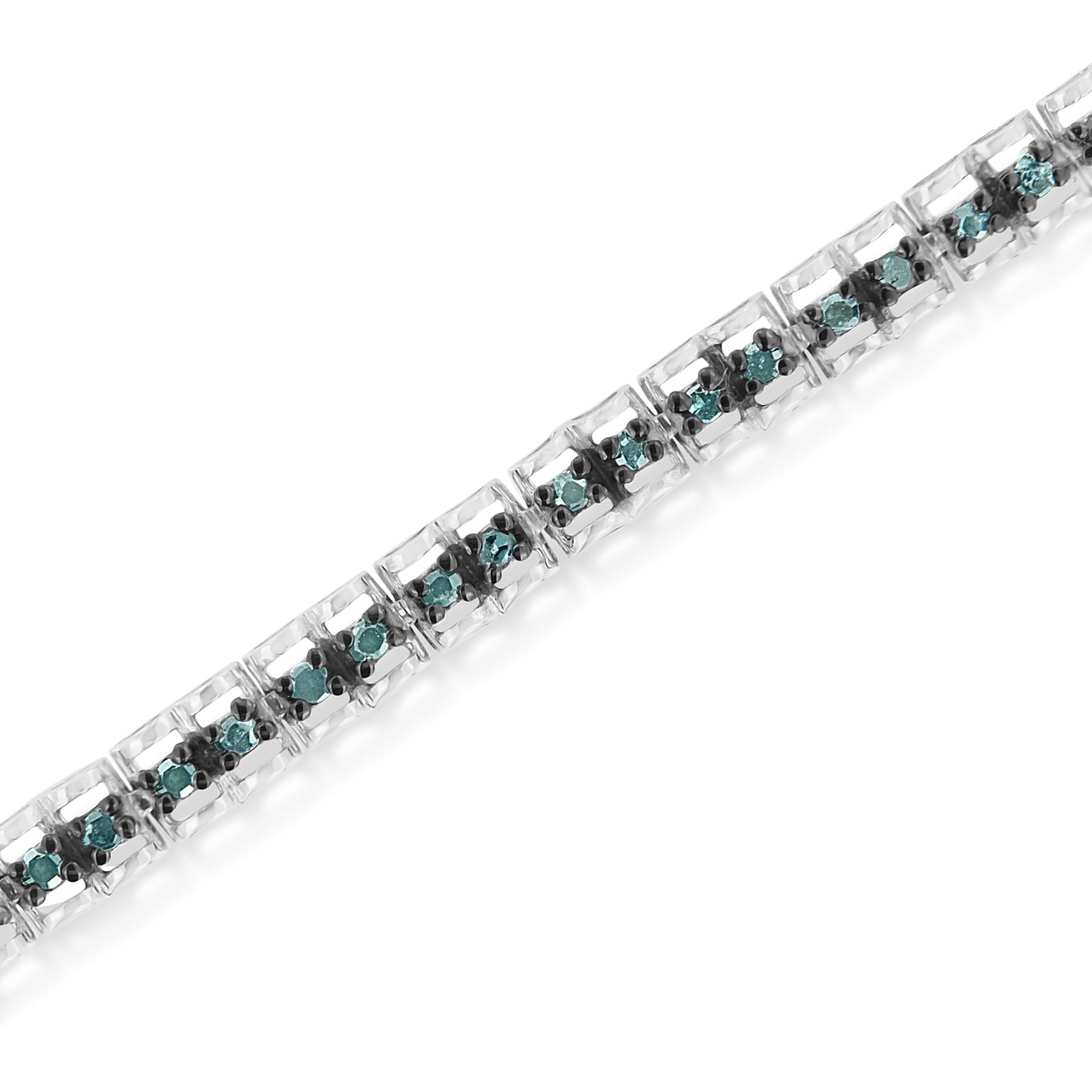 Rose-Cut Diamond Double-Link Tennis Bracelet – Black Rhodium Over Sterling Silver, 1.0 cttw