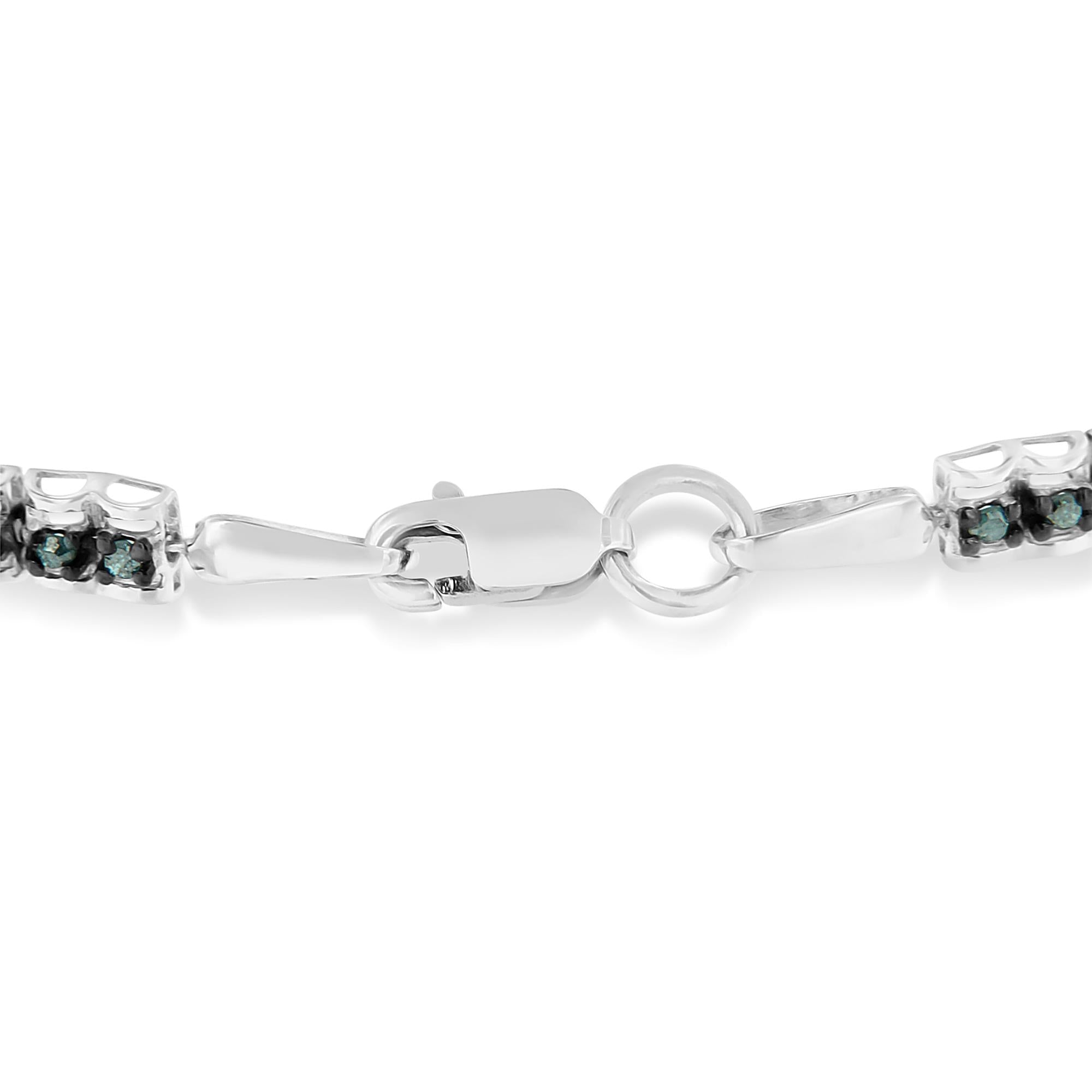 Rose-Cut Diamond Double-Link Tennis Bracelet – Black Rhodium Over Sterling Silver, 1.0 cttw