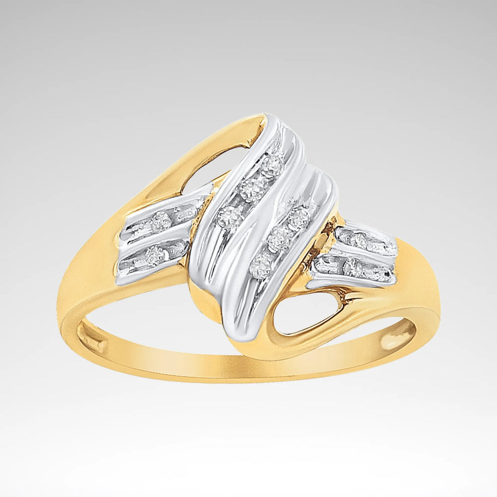Round-Cut Diamond Bypass Ring – 10K Yellow & White Gold, 1/15 cttw