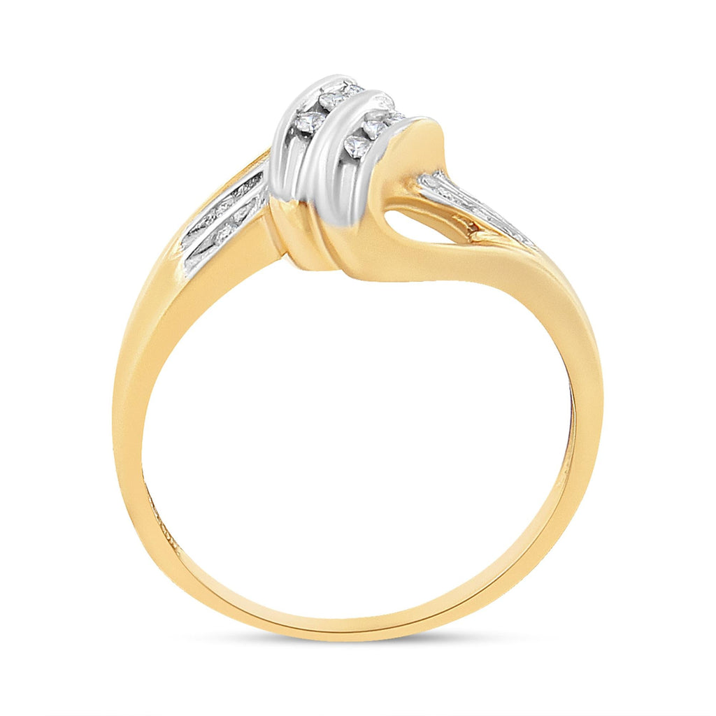 Round-Cut Diamond Bypass Ring – 10K Yellow & White Gold, 1/15 cttw