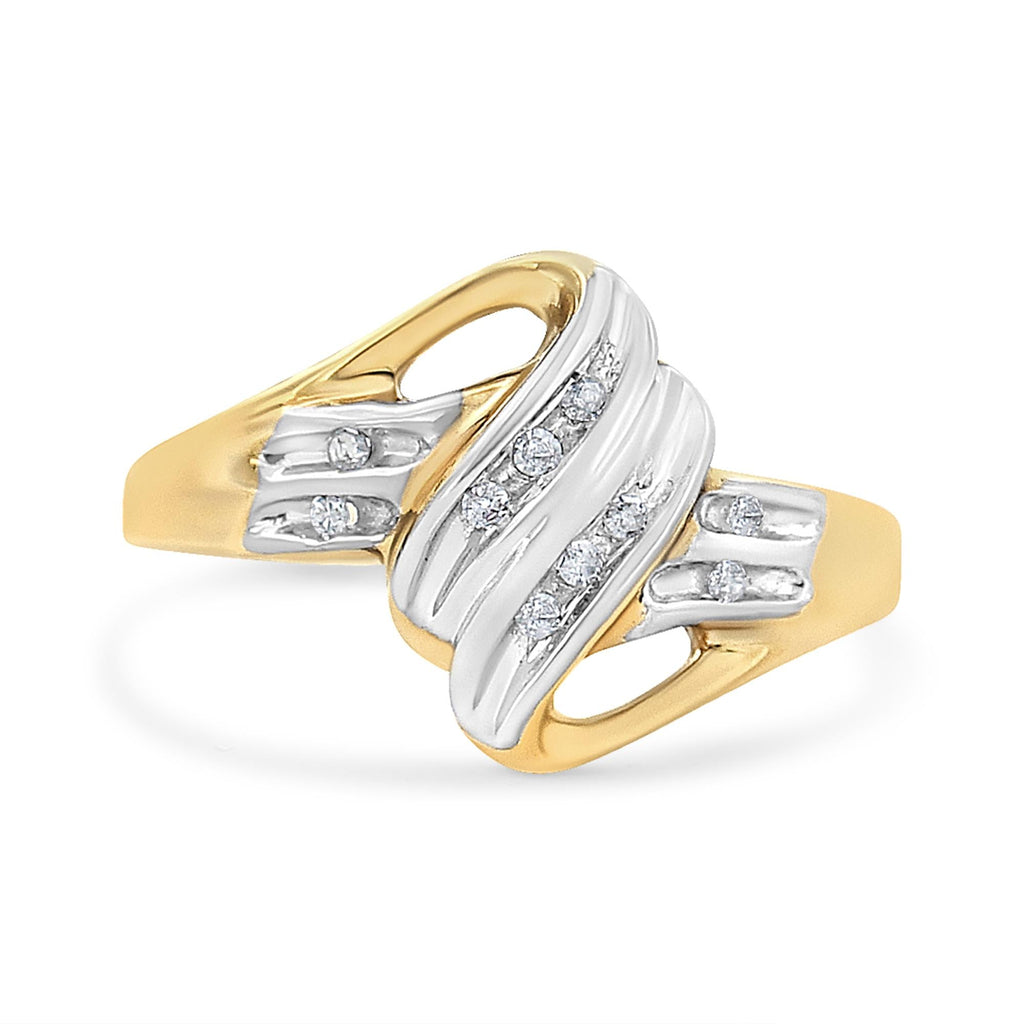 Round-Cut Diamond Bypass Ring – 10K Yellow & White Gold, 1/15 cttw