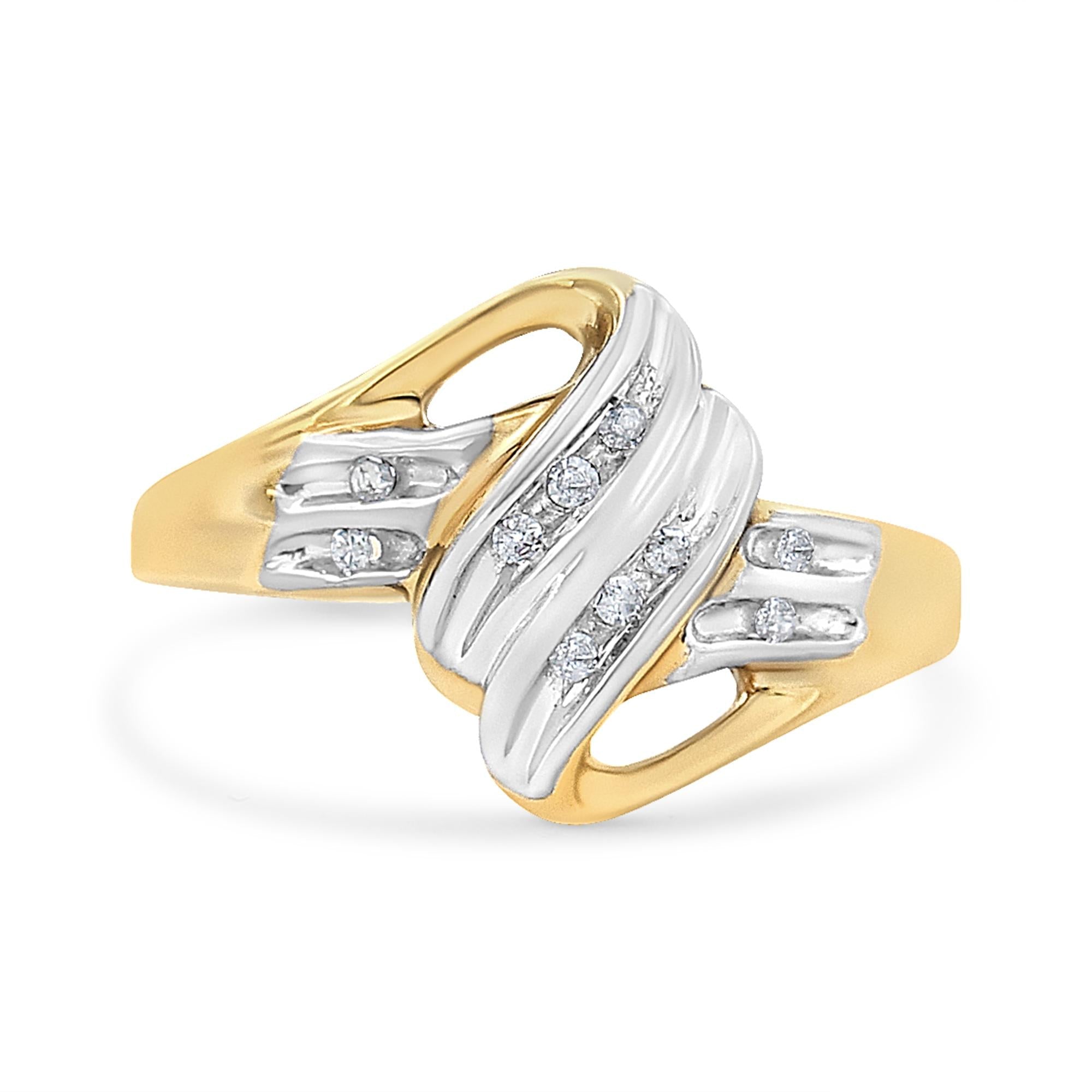 Round-Cut Diamond Bypass Ring – 10K Yellow & White Gold, 1/15 cttw