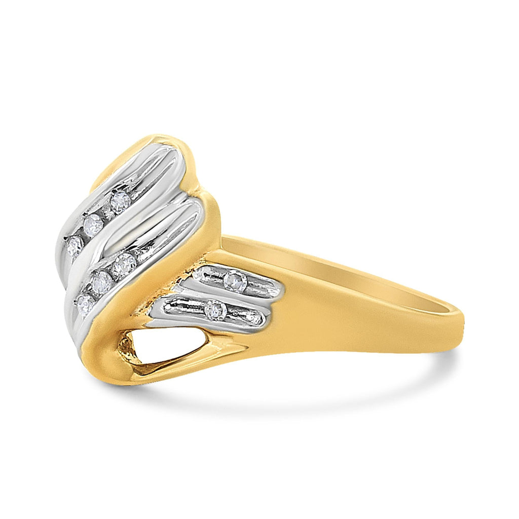 Round-Cut Diamond Bypass Ring – 10K Yellow & White Gold, 1/15 cttw