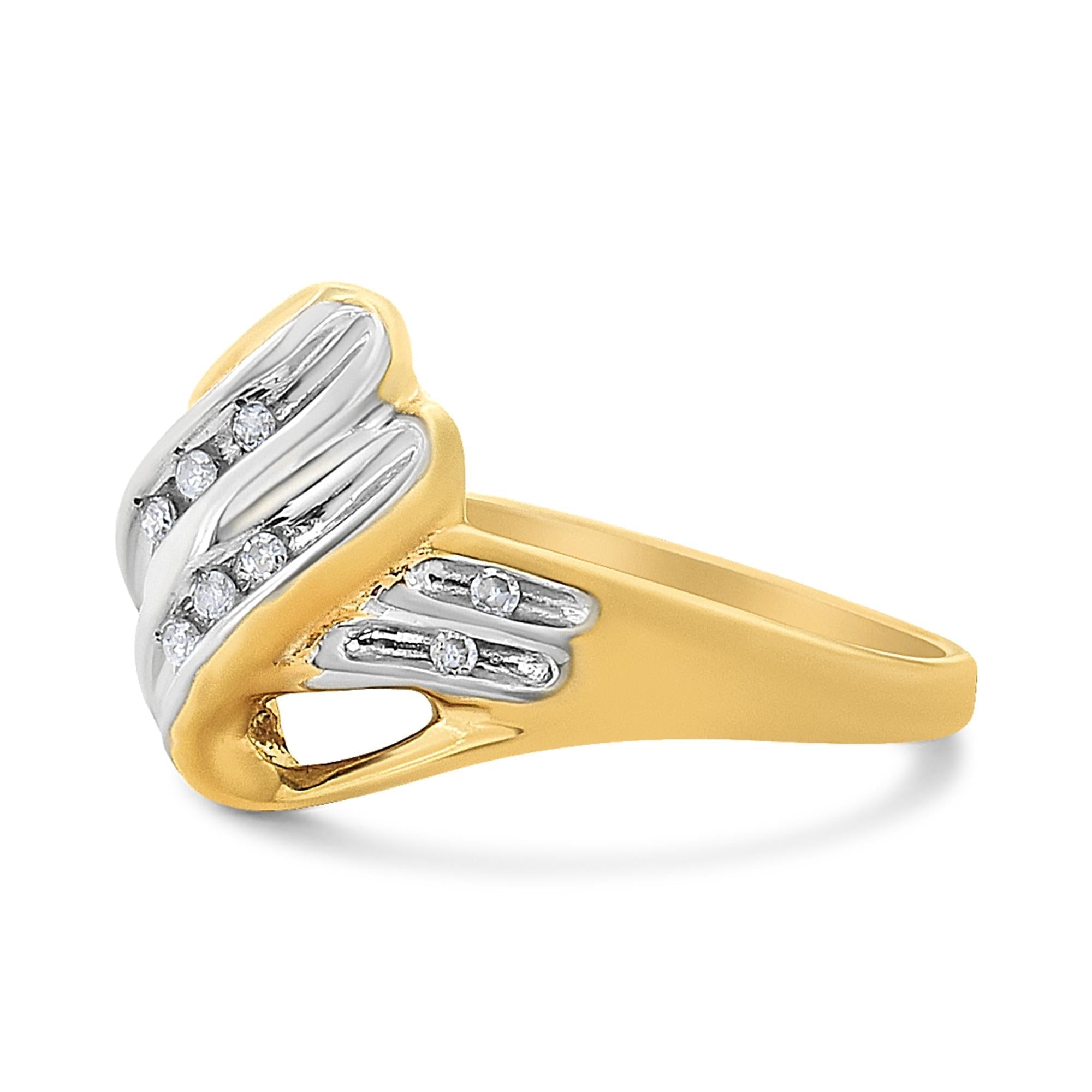 Round-Cut Diamond Bypass Ring – 10K Yellow & White Gold, 1/15 cttw