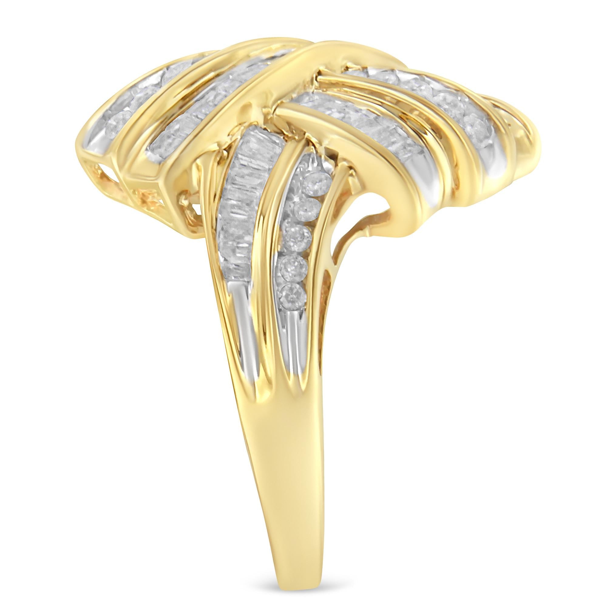 Round & Baguette Diamond Knot Statement Ring – 10K Yellow Gold Plated Sterling Silver, 1.0 cttw