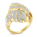 Round & Baguette Diamond Knot Statement Ring – 10K Yellow Gold Plated Sterling Silver, 1.0 cttw