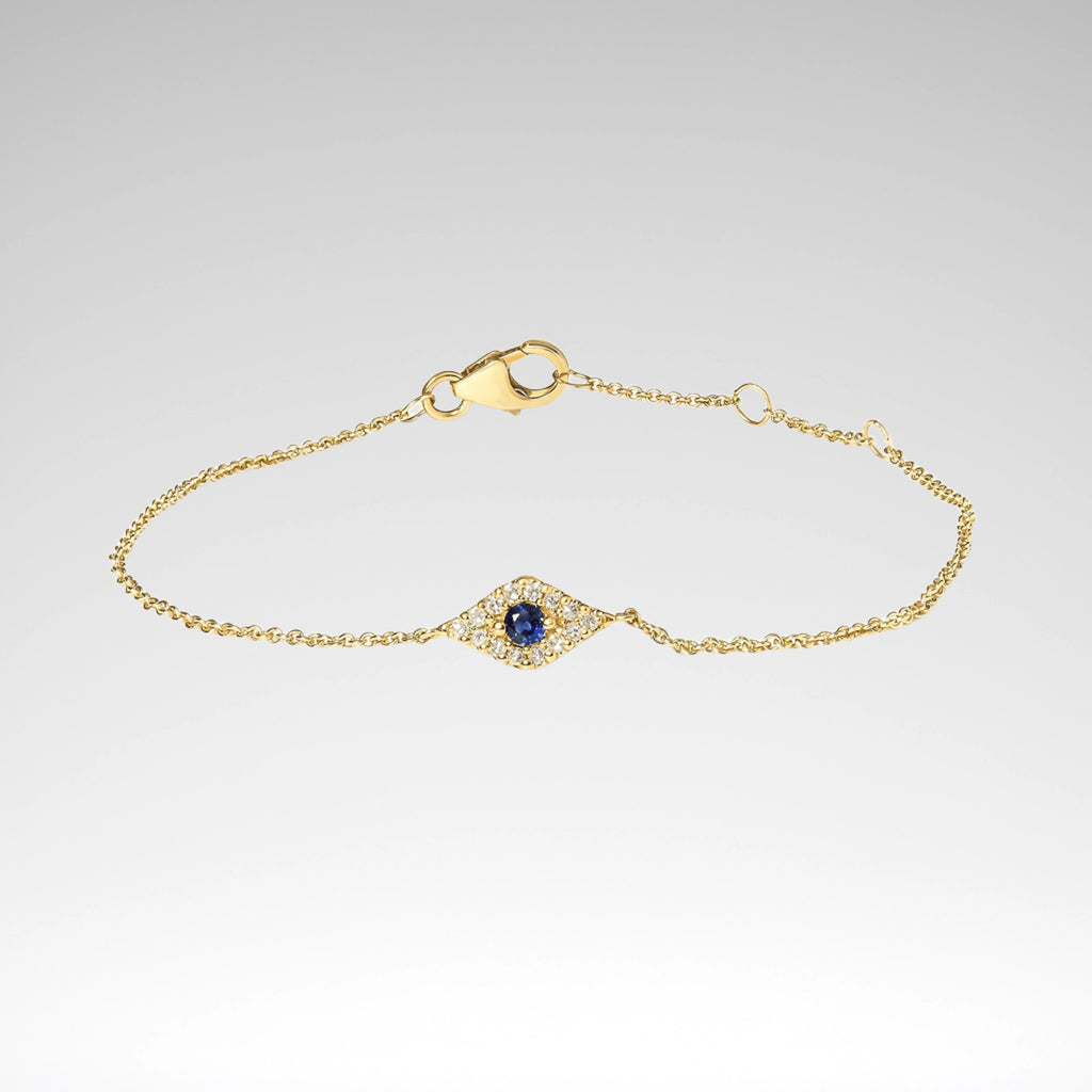 Sapphire & Diamond Evil Eye Bracelet, 10K Gold, 7" (H–I Color, I1–I2 Clarity)