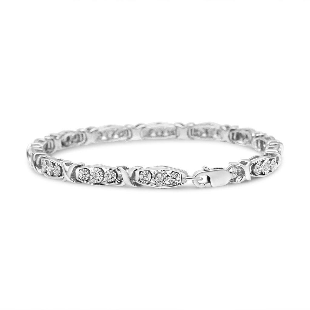 Three-Stone Diamond Link Bracelet – .925 Sterling Silver, 1/10 cttw