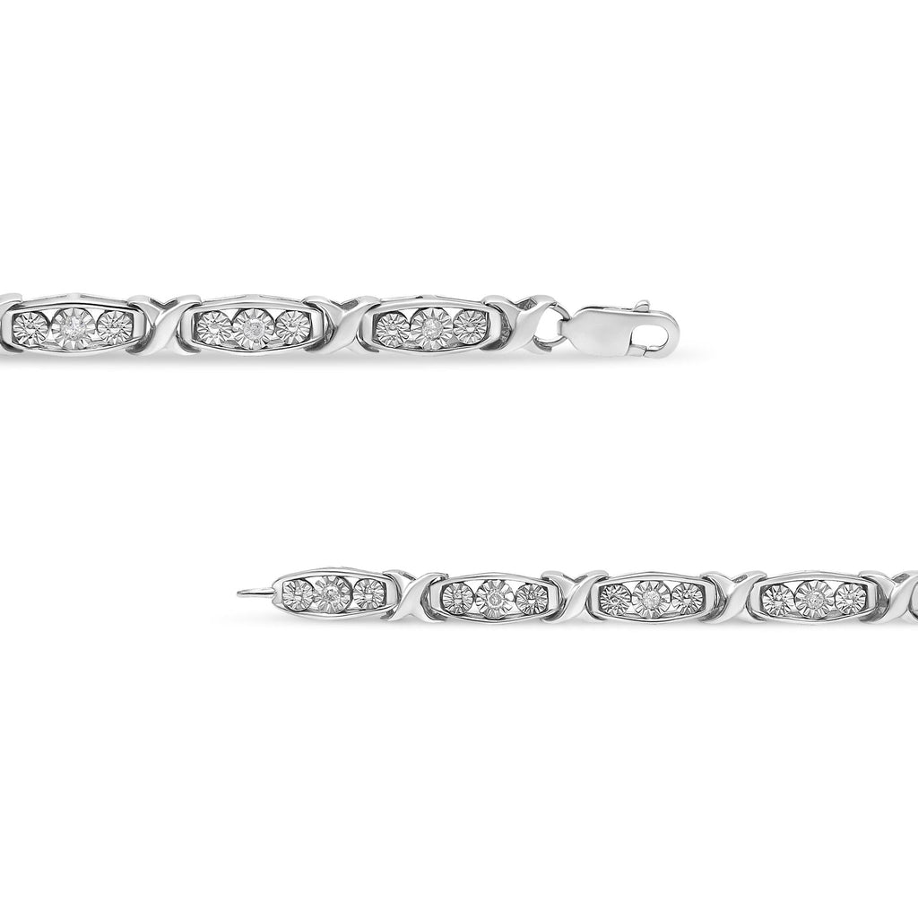 Three-Stone Diamond Link Bracelet – .925 Sterling Silver, 1/10 cttw