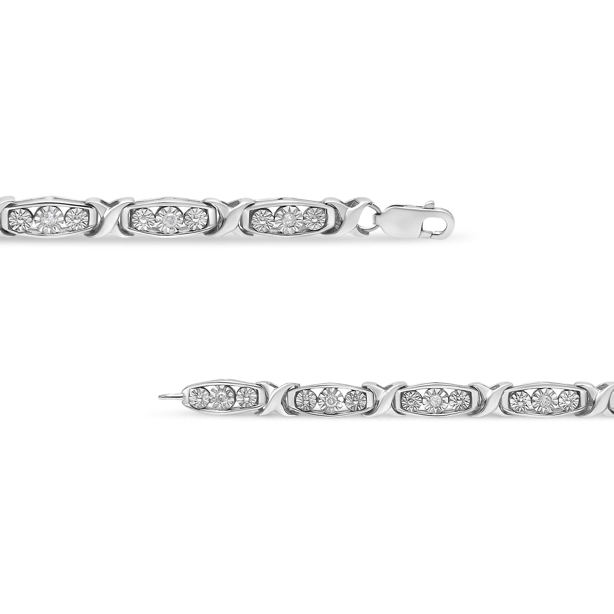 Three-Stone Diamond Link Bracelet – .925 Sterling Silver, 1/10 cttw