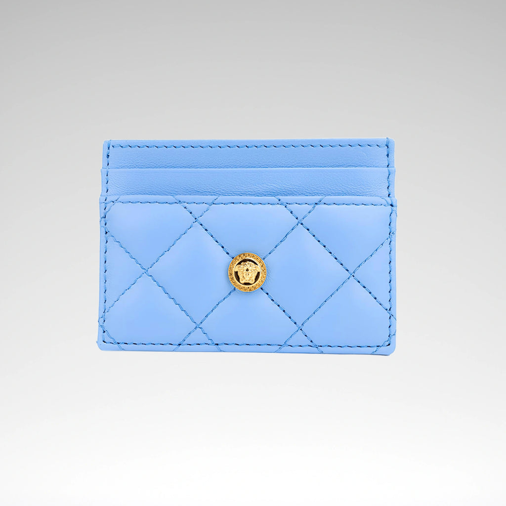 Versace Medusa Quilted Leather Card Holder – Blue