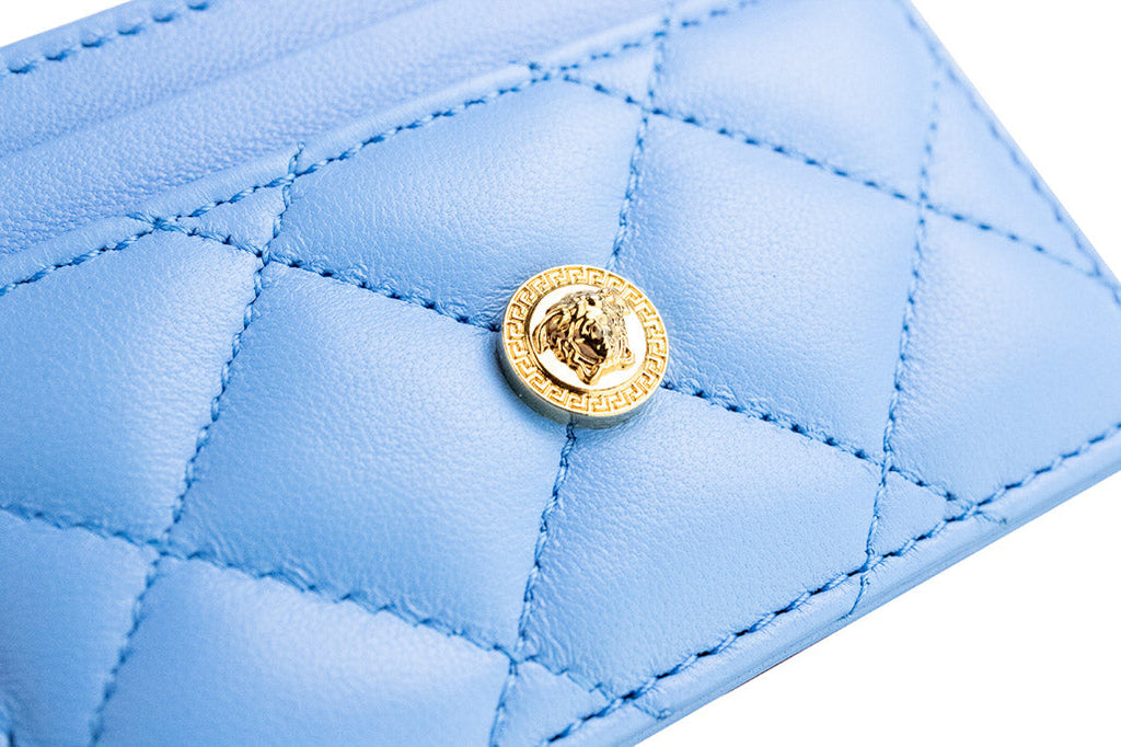 Versace Medusa Quilted Leather Card Holder – Blue