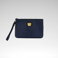 Versace Navy Pebbled Leather Wristlet